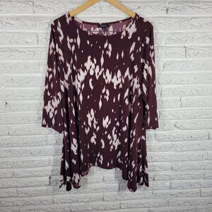 Alfani Women's 2X Plus Tunic Brown White Watercolor Round Neck 3/4 Sleeve WAT13E